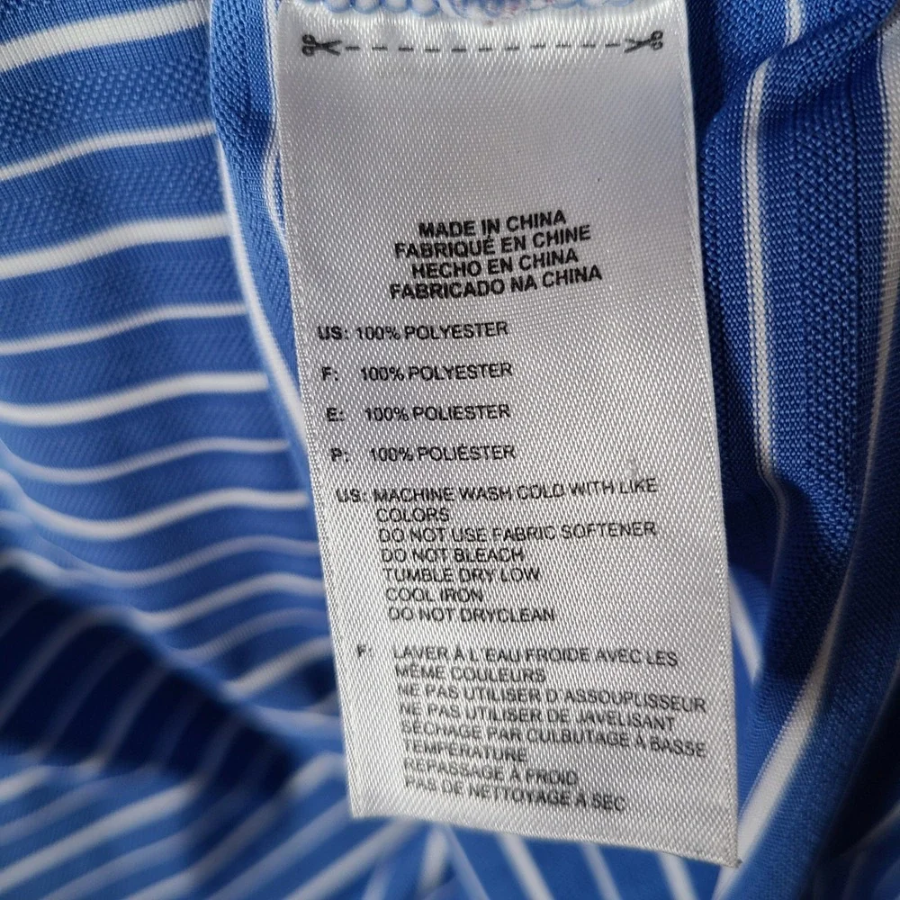 Adidas Shirt Men L Blue White Striped Golf Polo ClimaCool Audubon 1908 Polyester